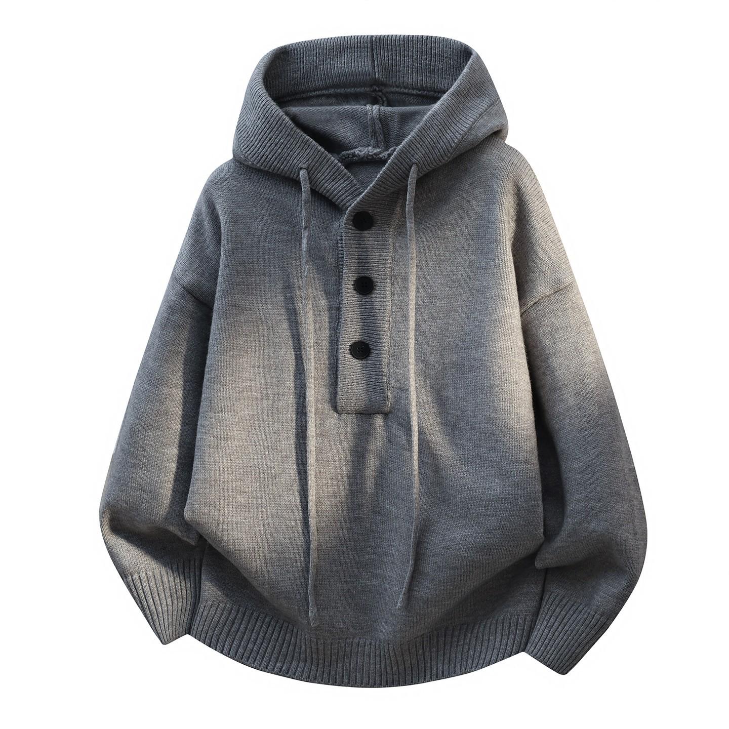 Unisex Retro Style Three-Button Hooded Knit Cardigan for Autumn and Winter XL