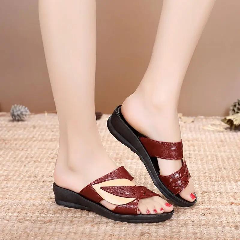 Fashion Summer Outside Wedge Heel Women's Slippers and Ladies Sandals Easy Wears Non Slip Shoes Vip 39 Slip-resistant 2025 Trend Slides