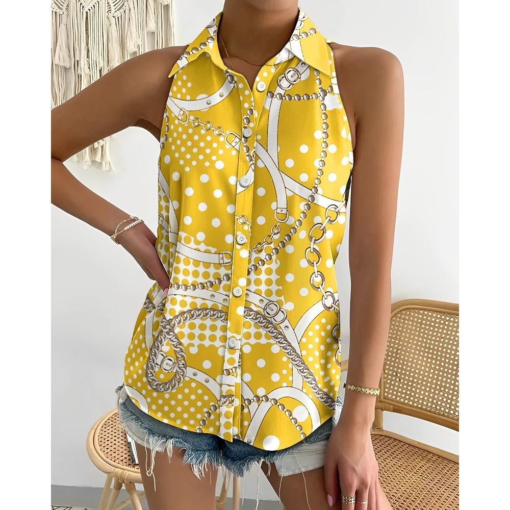 Women's Summer Casual Fashion Strapless Sleeveless Abstract Print Shirt