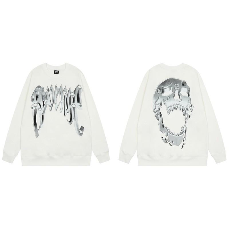 Mens Oversized Hoodie With Embroidered Skull Spine Design Streetwear Casual Pullover Cotton Blend Loose Fit