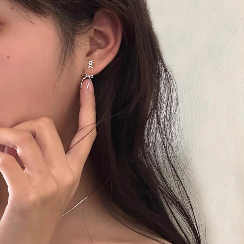 Bowknot Studs Earrings Minimalist Ear Rings Ear Piercing Ornament for Women Girl