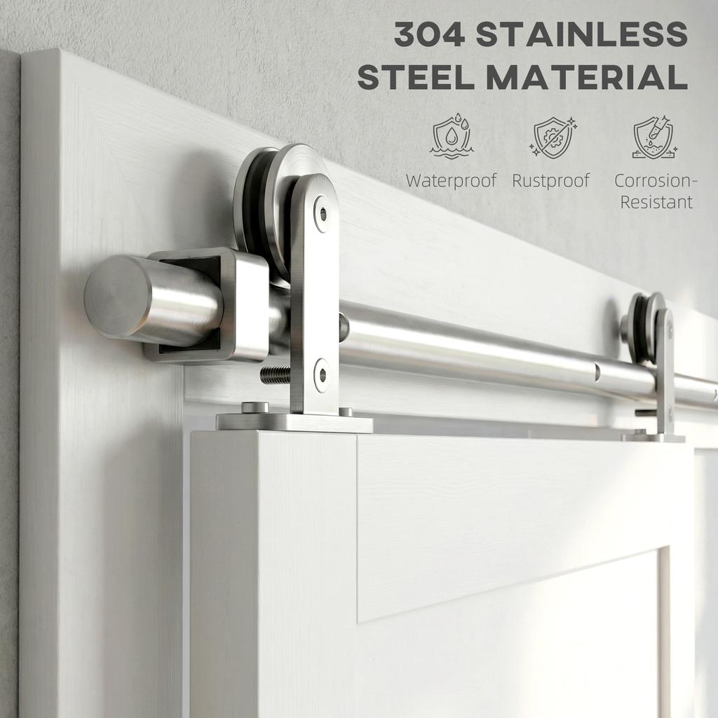 Sliding Door Hardware Kit Smooth Quiet 304 Stainless Steel for 180cm Track Sliver Tone
