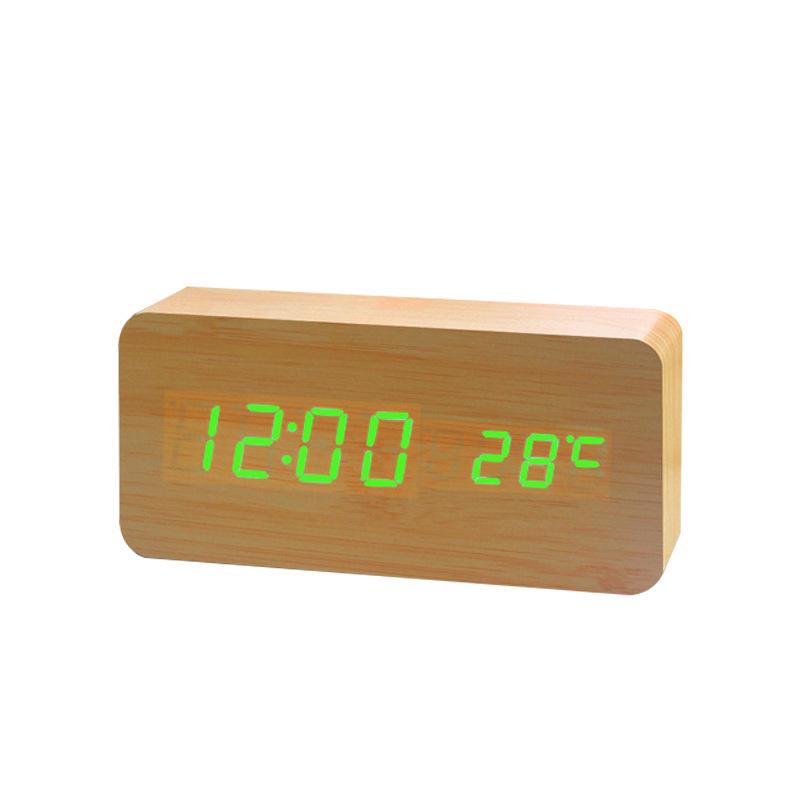 Wooden Sound-Control Luminous LED Alarm Clock with Silent Mode & Temperature Display