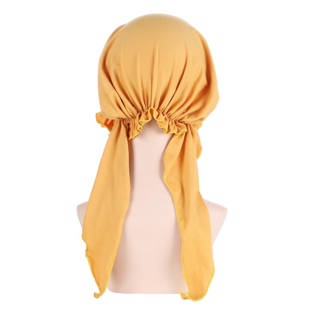 Solid Color Muslim Fashion Hijabs Turban Bonnet Long Tail Head Wraps Elastic Hijab Hats Breathable Chemo Cap For Women Girls