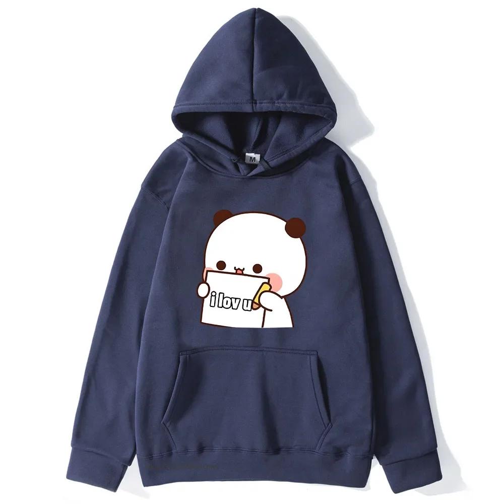 BuBu Panda’s Love Message To DuDu Bear Hoodie Kawaii Cartoon Graphic Sweatshirt Couple Clothes Men Women's Pullover