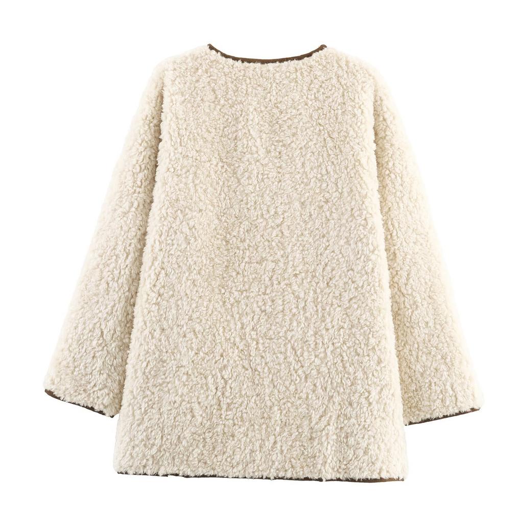New, lamb wool suede fur integrated round neck fur jacket