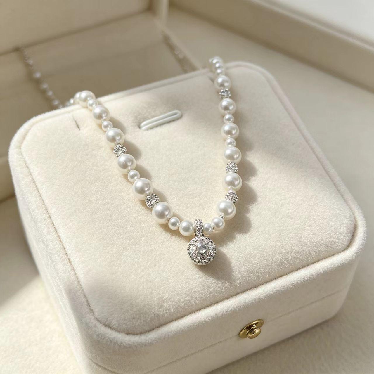 Elegant S925 Silver Pearl  Zircon Flower Pendant Necklace 925 Silver
