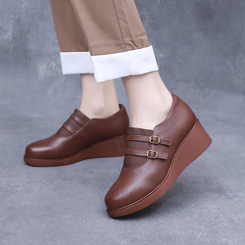 Fashion GKTINOO 2025 Wedges Women Shoe Spring Autumn Slip-On High Heels Round Toe Genuine Leather Casual Ladies Platform Shoes Woman