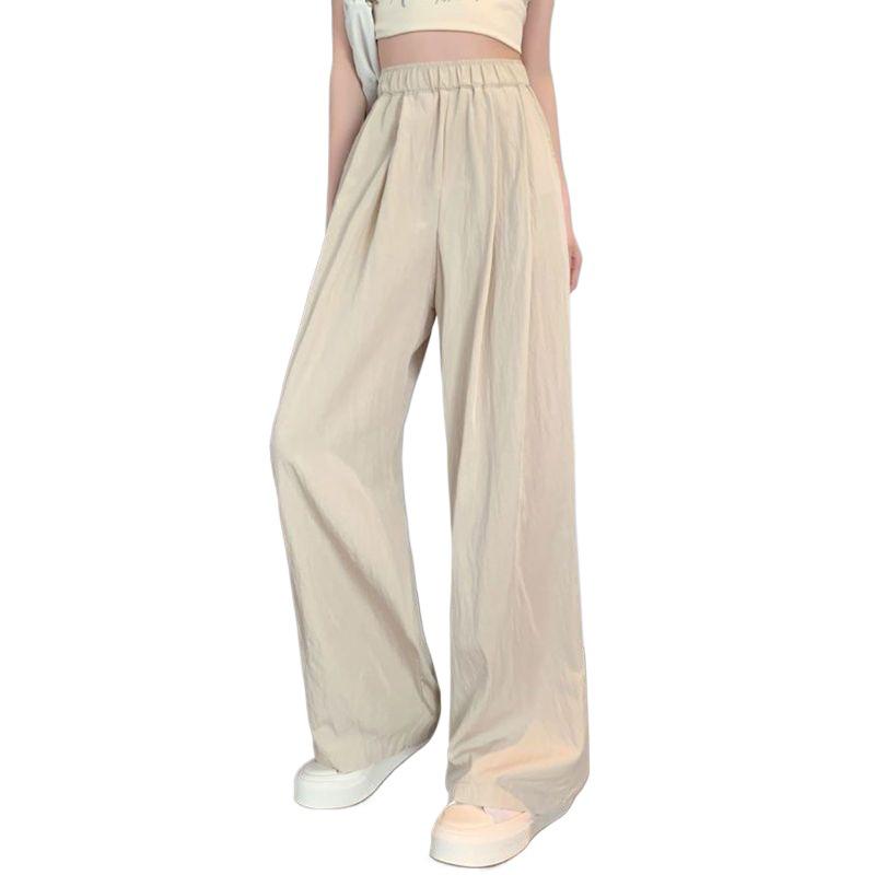 Ice Silk Women's High-Waist Pleated Wide-Leg Pants for Spring, Summer, and Autumn.