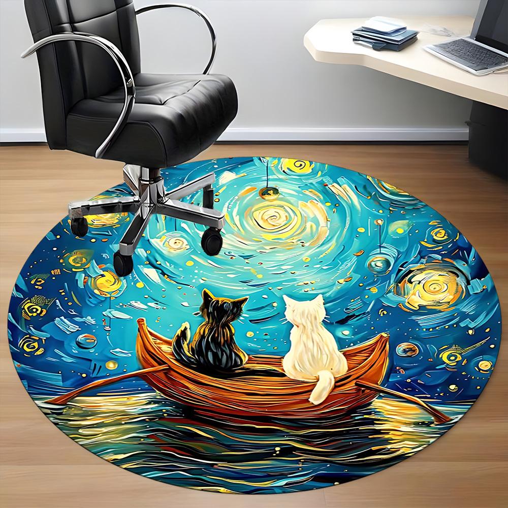 1pc Cat Boat Office Round Area Rug, Under Office Chairs Bedroom Living Room Home Decor, Room Deco, Available in Various Sizes