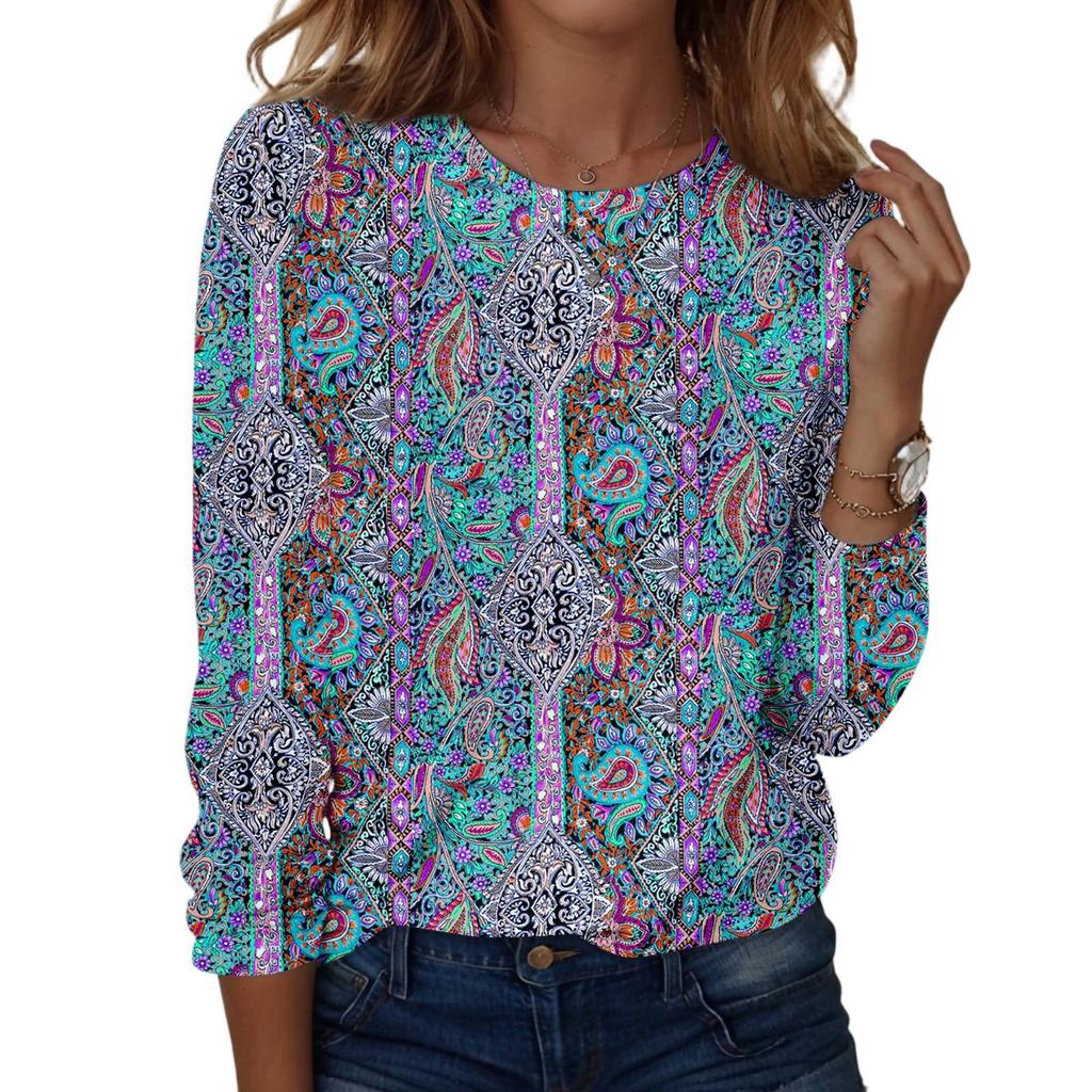 Camicie a maniche lunghe da donna T-shirt grafiche con stampa carina camicette Casual taglie forti Top basic Pullover