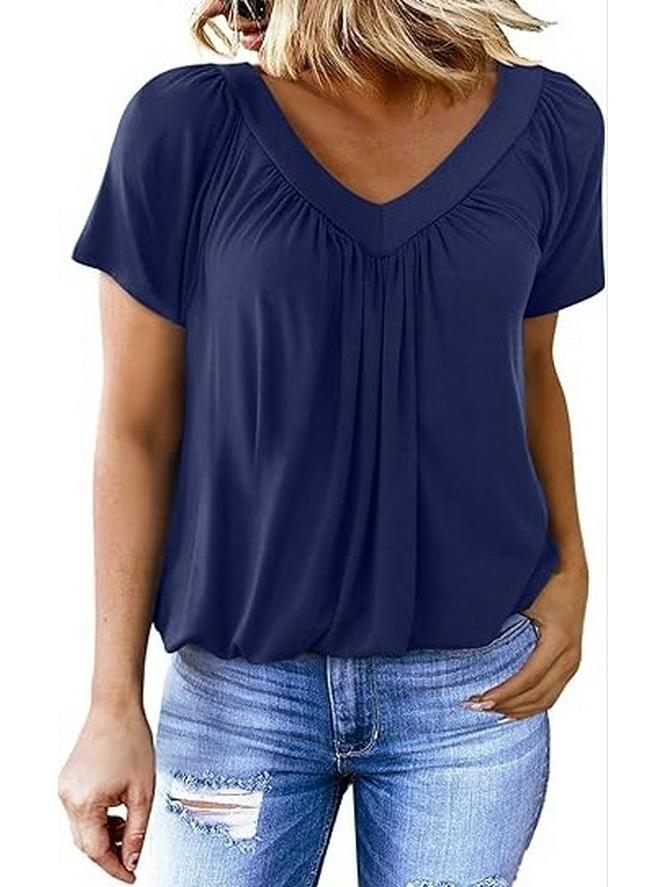 2025 V-Neck Raglan Sleeve Ruffled Casual T-shirt