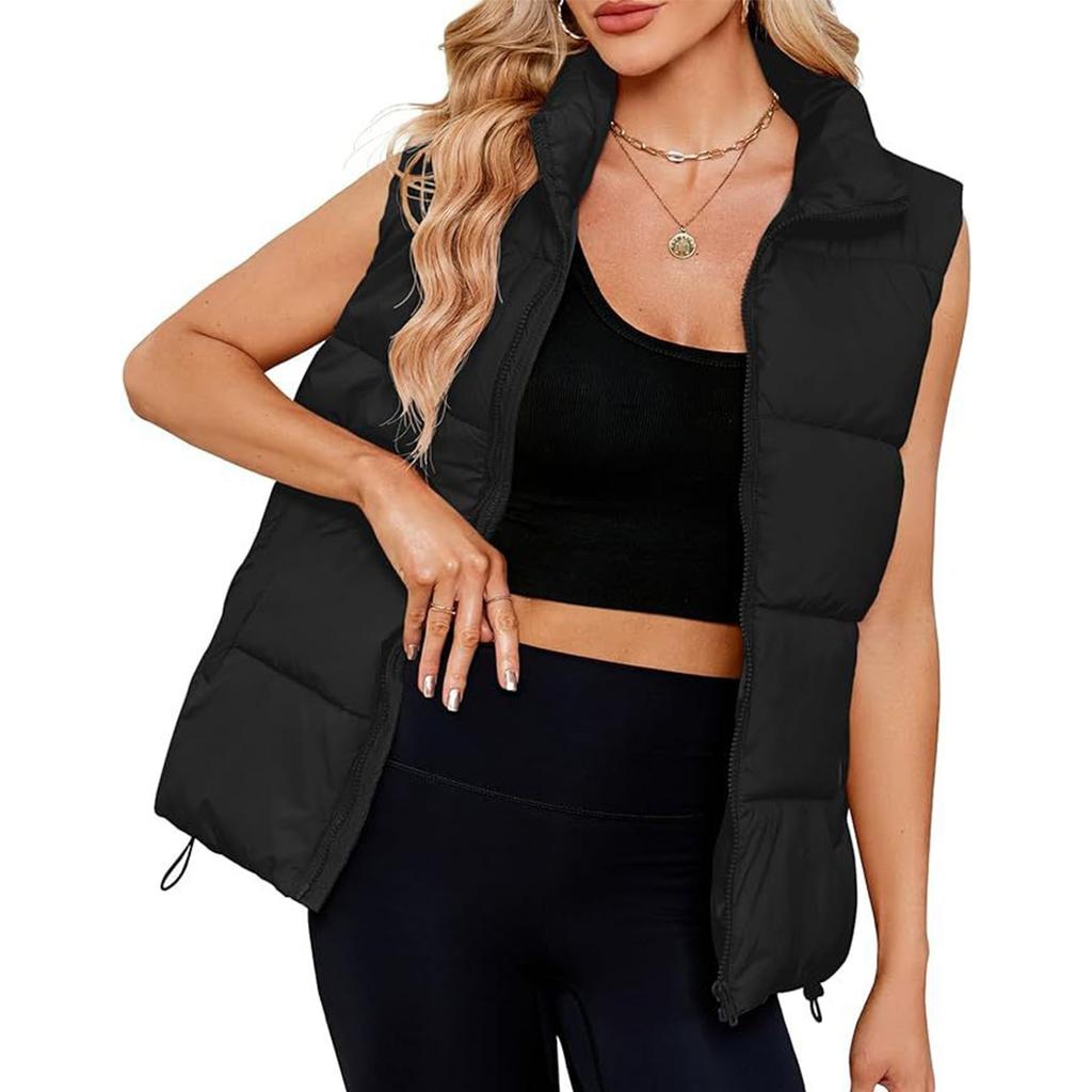 Women's Fashion Standing Collar Sleeveless Cotton Jacket Zipper Thickened Vest Jacket