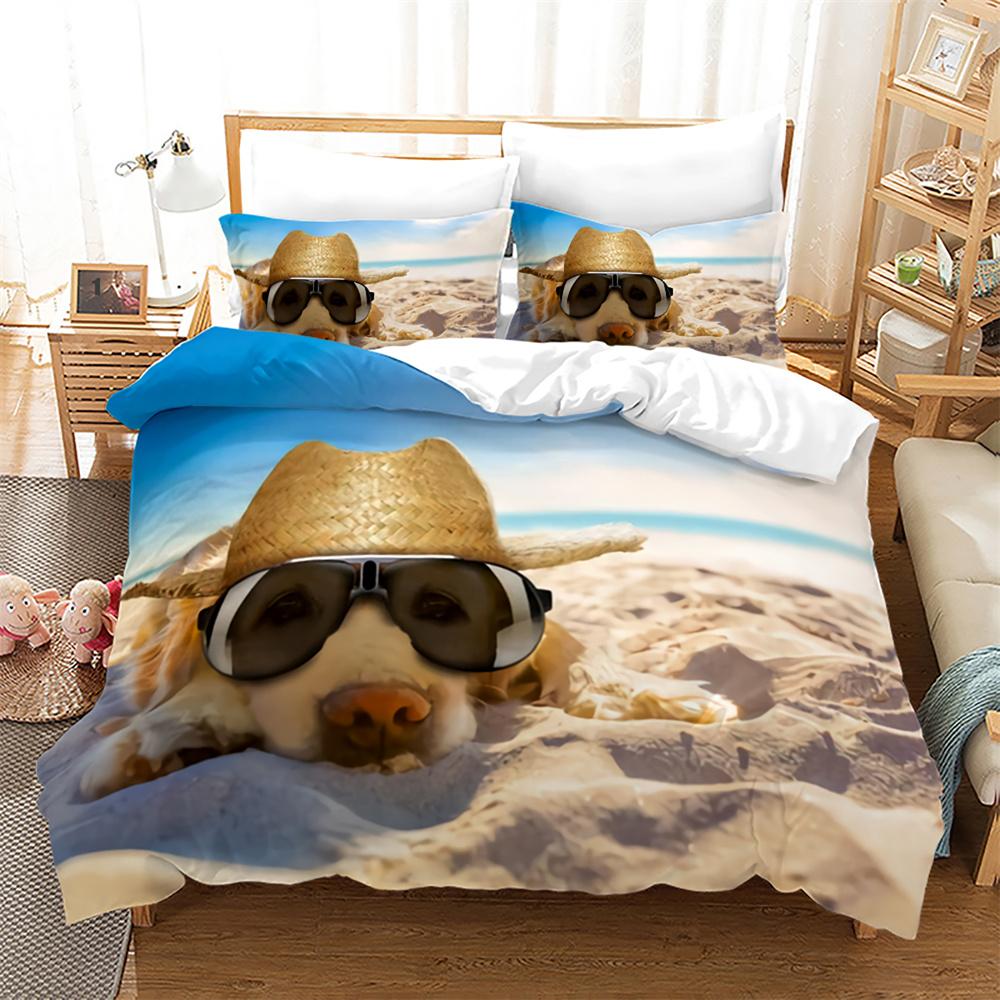 Suņu segas pārvalku komplekts 3D apdruka Zelta lapas Rudens King Queen Full izmērs Sega pārvalks Bērniem Zēniem Meitenēm Poliestera gultas veļas komplekts