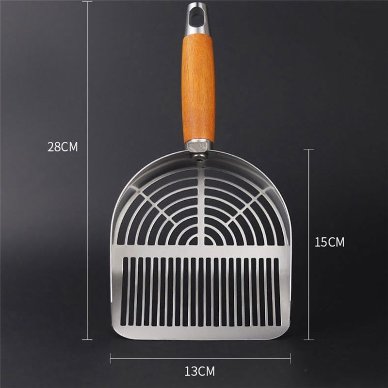 Good-Stainless Steel Cat Litter Scoop , Small Broom & Dustpan , Anti-Break Handle, Dual-Width Holes For Quick Cleaning