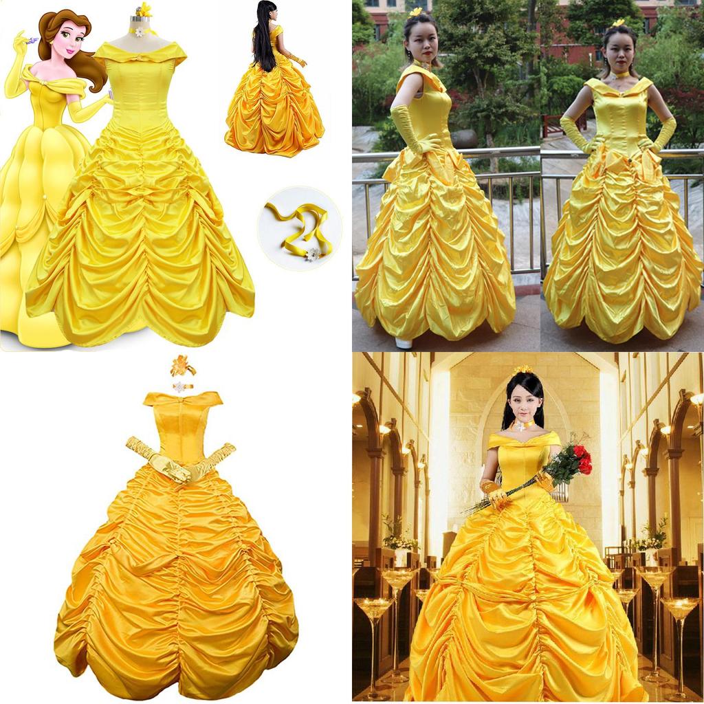 Stunning Off Shoulder Beauty And The Beast Princess Belle Ball Gown Cosplay Dress