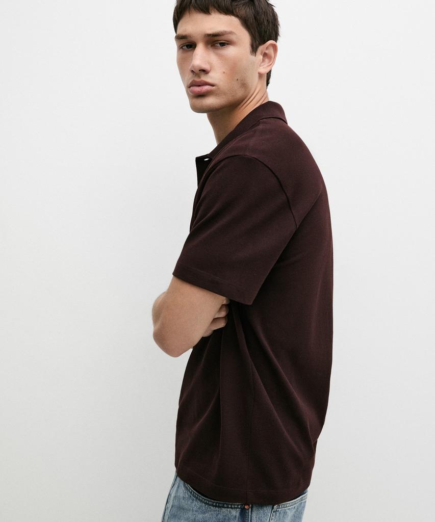 Masimodutti Cotton Blend V-Neck Knit Polo Shirt