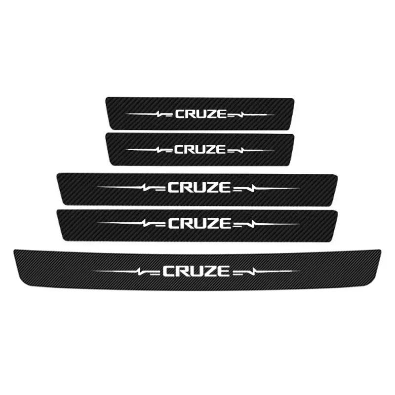 Leather Carbon Fiber Car Door Sill Threshold Protector Stickers for Chevrolet Cruze Badge Rear Trunk Anti Scratch Bumper Strips