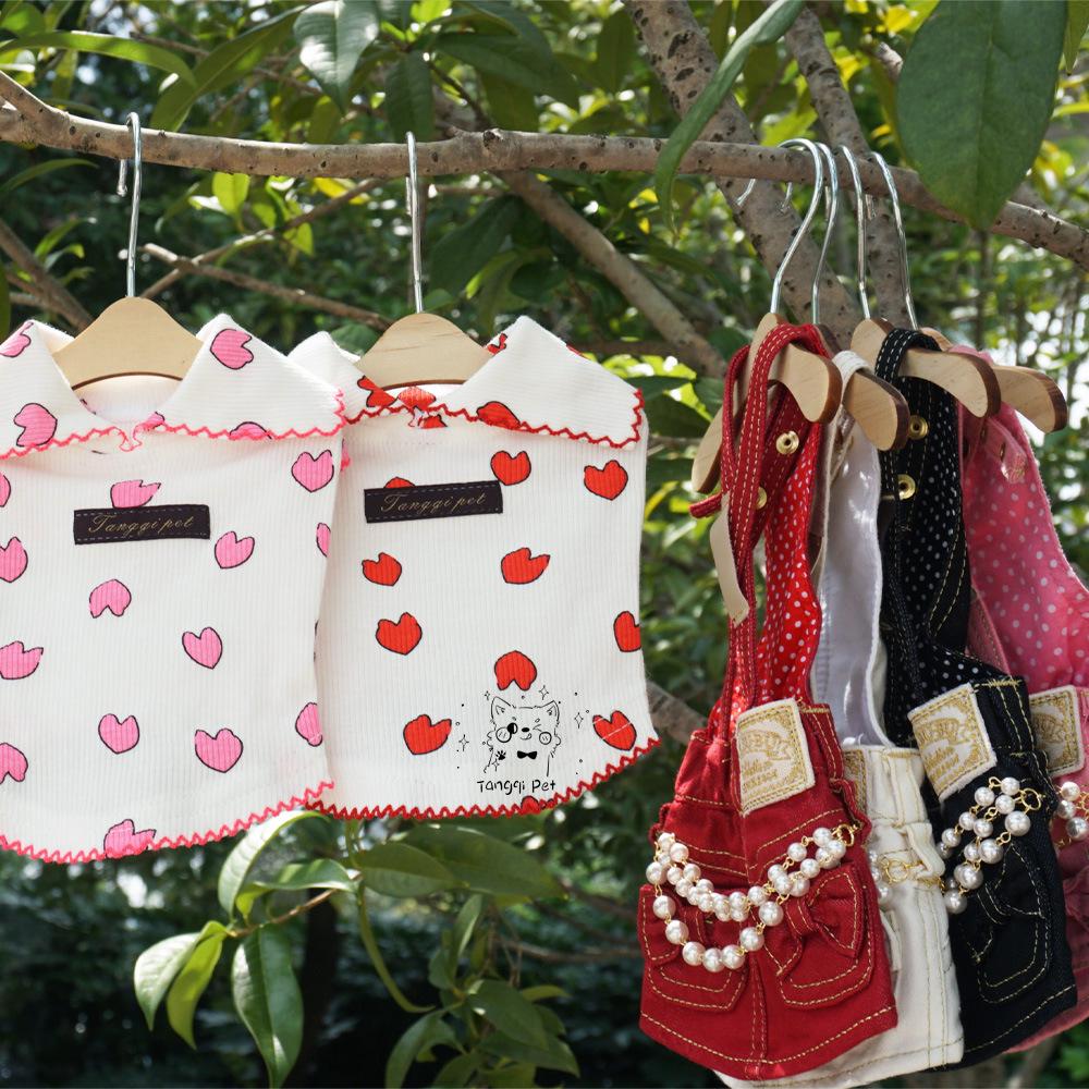 Tangqi Koszulka dla zwierząt domowych kotów i psów z kreskówkowym sercem i kołnierzykiem typu turn-down, styl japoński i koreański, lycra bawełna.