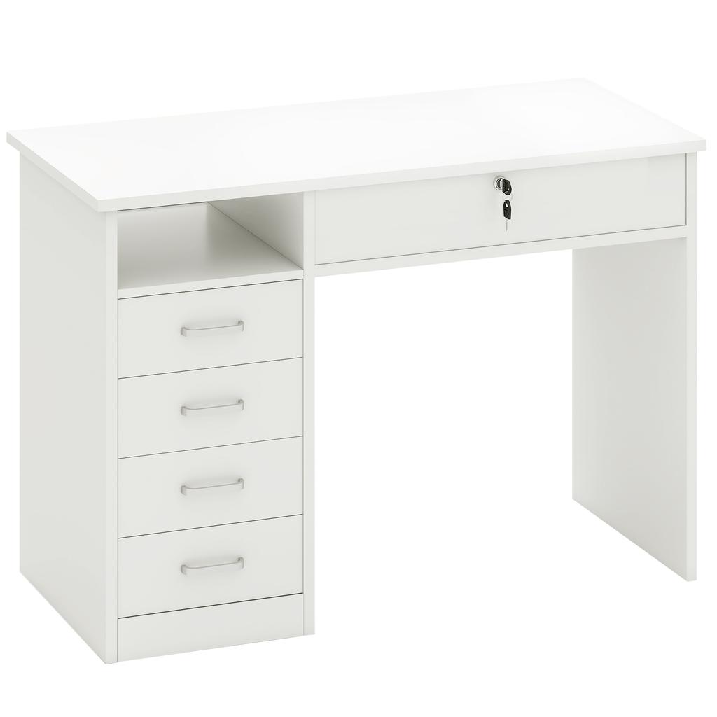 Bureau voor Slaapkamer of Kantoor in Hout met 2 Lades en 2 Sleutels, 110x50x76cm - Wit