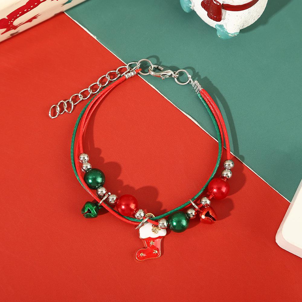 Hand-Woven Christmas Reindeer & Santa Claus Adjustable Bracelet with Snowflake & Bell Charms