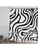 Retro Black White Shower Curtain Abstract 70s Art Waves Stripes Geometric 60s Vintage Simple Aesthetic Artistic Bathroom Decor