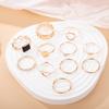 11pcs/set Golden Love Geometric Hollow Dot Diamond Ring
