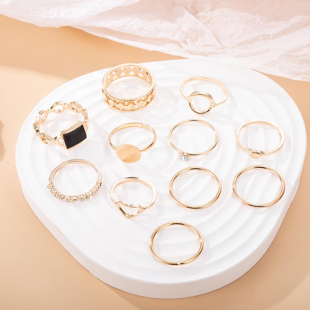 11 Stück/Set Goldener Liebe Geometrischer Hohlpunkt Diamantring