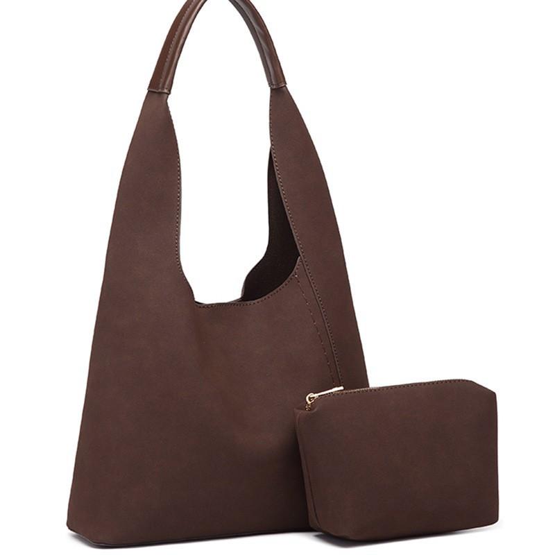 Leather Fleece Simple And Fashionable Shoulder Bucket Bag Commuter Summer Versatile Tote Bag Soft And Portable Student Armpit