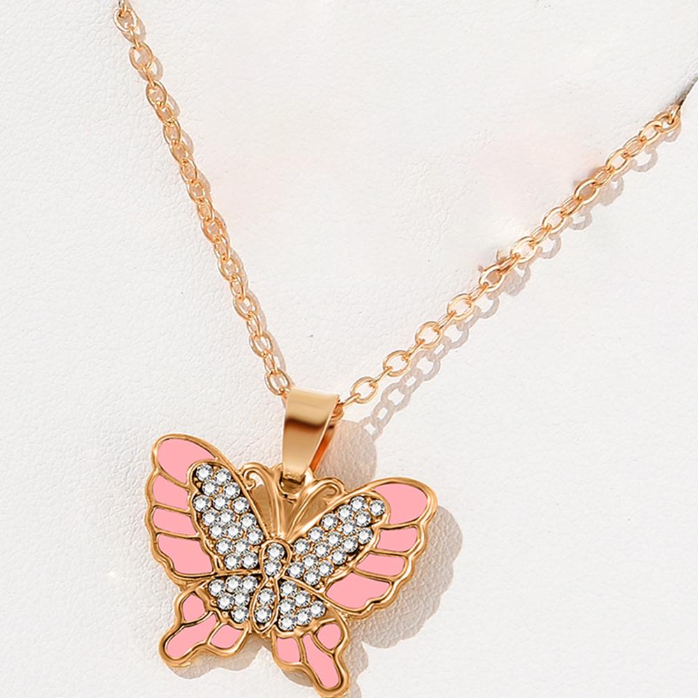 4 Piece Set Women Butterfly Patterns Fashionable High End Sweet Personalized Necklaces Rings Earrings Suitable For Party Gifts