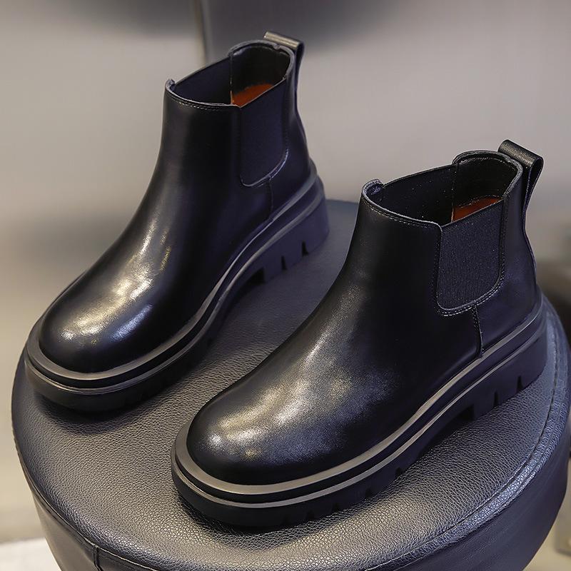 Leather Martin boots women's autumn new short boots thick heel casual boots women's Chelsea pipe women's boots tide
