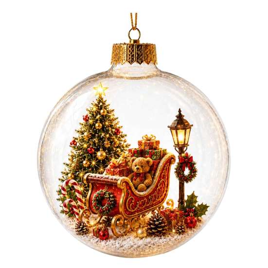 Festive Indoor Home Decorations Glowing Christmas Story Ornament, Light-Up Ball Hanging Decor with Warm LED Light, Light Up Seasonal
