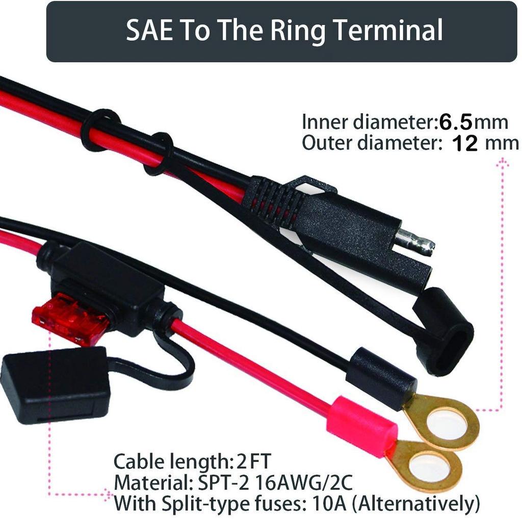 GTIWUNG 2pcs 2ft SAE Connection Cable SAE DC Adapter Cord 16AWG SAE Harness Extension