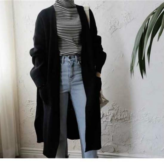 

Длинный кардиган женский Harajuku свободный вязаный свитер повседневная черная куртка большого размера пальто и верхняя одежда XXL