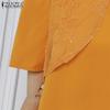 ZANZEA Women Casual Patchwork Round Neck Summer Short Sleeve Dress