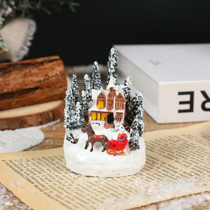 Christmas Cartoon Glowing Small House, Santa Claus, Snowman Miniature Landscape Resin Figurine, Christmas Decoration Item