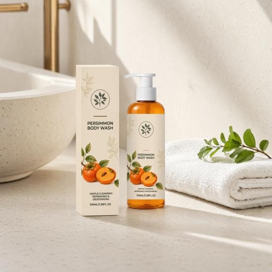 xiaobudian Persimmon Body Wash, Gentle Daily Cleanser for All Skin, 100ml Mild Deep Cleansing Deodorizing Soap Bar Women Men
