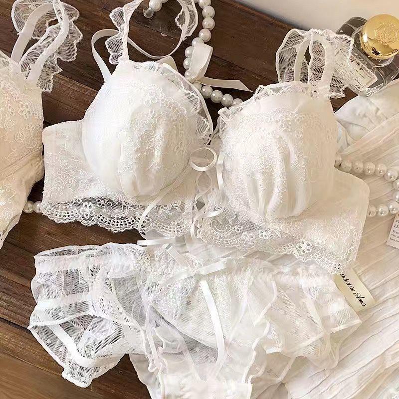 Japanese Sweet Girly Wireless Bra Set, Push Up Anti-Sag Corrective Small Bust Teen Girls Lingerie Set