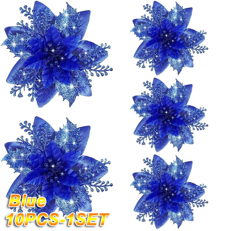 100pcs Glitter Artifical Christmas Flowers Mreey Christmas Tree Decoration Happy New Year Ornaments Xmas Fake Flowers natal