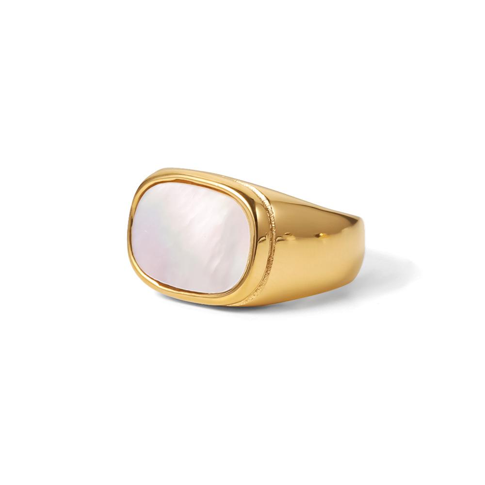 Youthway  Gold Pvd Plated  Stainless Steel Rings Wedding Statement Jewelry Freshwater Pearl Cubic Zirconia Ring
