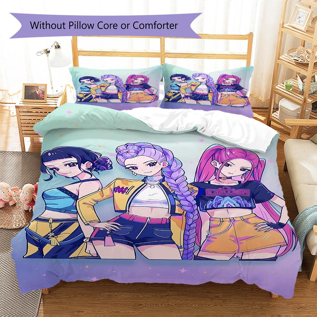 Kpop Dämonenjäger Muster Bettwäsche, Steppbett Set Steppbettbezug Kissenbezug Zuhause Geburtstagsgeschenk (1 Bettbezug + 2 Kissenbezüge, ohne Füllung)