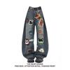 Fashionable and stylish cartoon embroidered personalized trendy casual wide-leg men's washed jeans