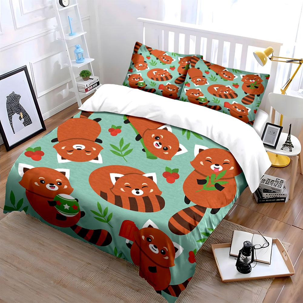 Cute Red Panda Pattern Design Bedding Duvet Cover Set Duvet Cover Pillowcases (1*Duvet Cover 2*Pillowcases, without duvet insert)