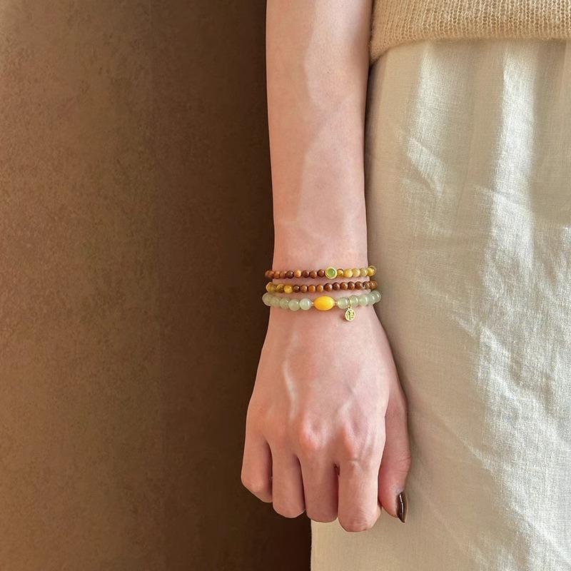 Natural Tiger's Eye Stone Cook Double-layer Beaded Bracelet Guochao Bracelet, Niche Light Luxury High-end Hand Jewelry.