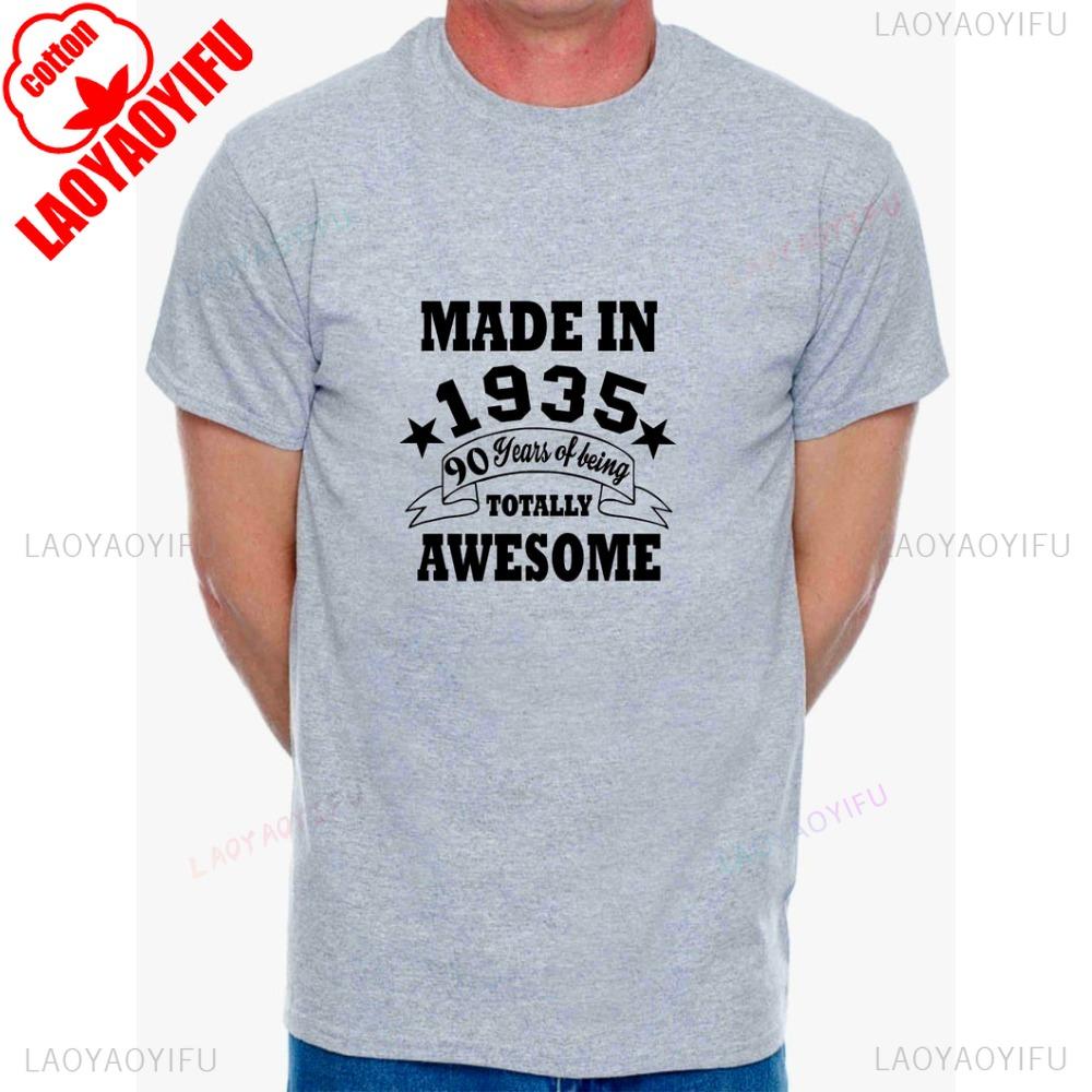 Made in 1935 Unique Printed Tshirt 90 Years of Being Awesome Novelty Funny TShirt Woman Man Cotton Crewneck Creative Tops