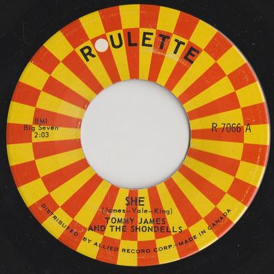 7-Zoll Schallplatte TOMMY JAMES & THE SHONDELLS - She R7066 Roulette 1970 US Rock Gebraucht