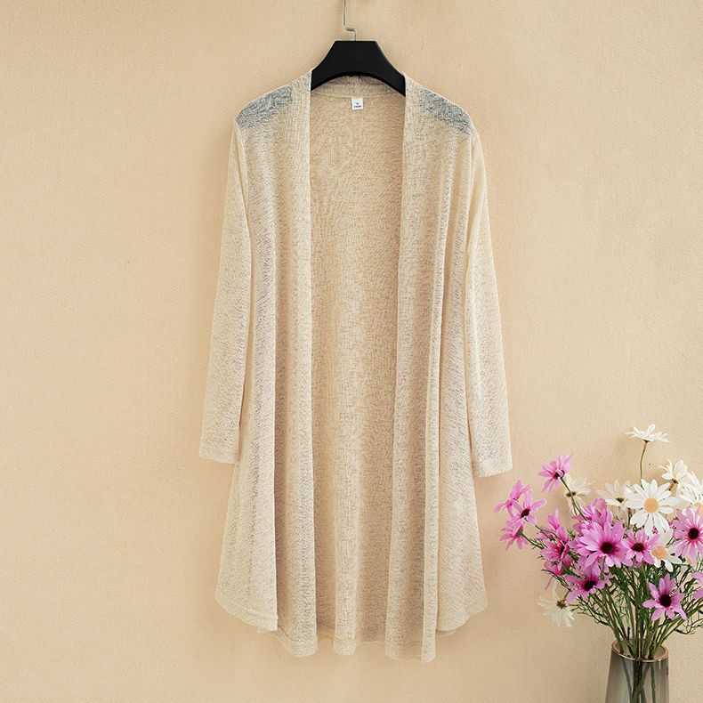 Sommer Neu Übergröße Strickjacke Damen Baumwolle und Leinen Strickpullover Klimaanlagenhemd Sonnenschutz Mittelang Dünne Jacke Schal