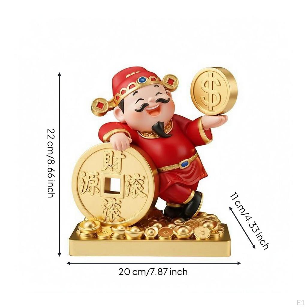 Wealth Ornament Red and Finish Fortune God Figurine Desktop Display Prosperity Deity Statue Rolling