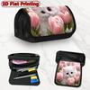1pc Large Capacity Double Layer Flip Pencil Case Suitable for Schools, Offices & Travel - Pink Kitty & Tulips Design Zipper Closure Supply, Fashionabl