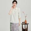 Ouruoxin Chinese Style Guanle Crepe Silk Top Women's 100 Mulberry Silk Short Sleeve Spring/Summer Solid Color Stand Breathable T-shirt